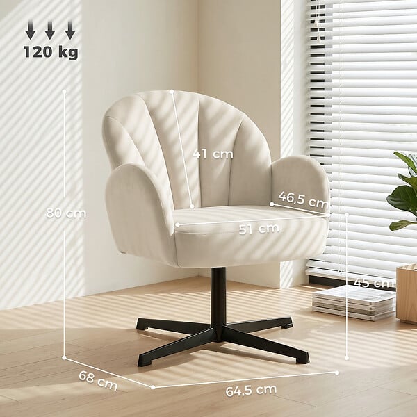 HOMCOM - Fauteuil lounge coquillage pivotant acier noir velours beige - large