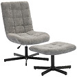 HOMCOM - Fauteuil lounge inclinable pivotant avec repose-pieds métal noir tissu bouclé gris - vignette