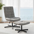 HOMCOM - Fauteuil lounge inclinable pivotant avec repose-pieds métal noir tissu bouclé gris - vignette