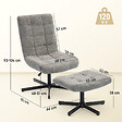 HOMCOM - Fauteuil lounge inclinable pivotant avec repose-pieds métal noir tissu bouclé gris - vignette