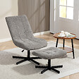 HOMCOM - Fauteuil lounge inclinable pivotant avec repose-pieds métal noir tissu bouclé gris - vignette