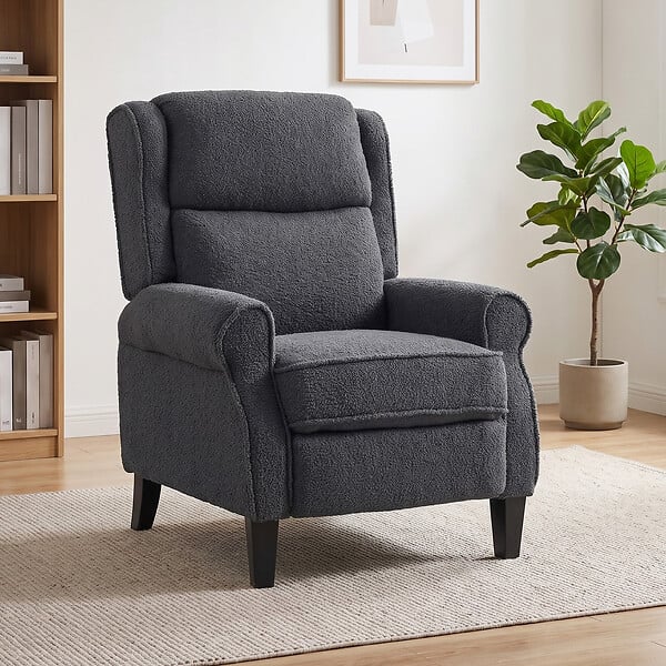 HOMCOM - Fauteuil classique chic inclinable bouclette anthracite - large