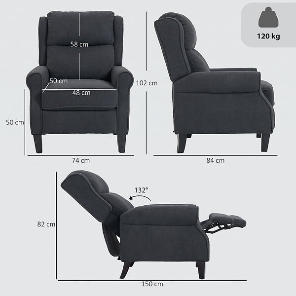 HOMCOM - Fauteuil classique chic inclinable bouclette anthracite - large