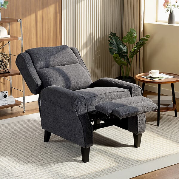 HOMCOM - Fauteuil classique chic inclinable bouclette anthracite - large