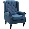 HOMCOM - Fauteuil à oreilles style Chesterfield dossier capitonné grand confort bois noir tissu bleu - vignette