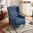 HOMCOM - Fauteuil à oreilles style Chesterfield dossier capitonné grand confort bois noir tissu bleu - vignette
