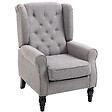 HOMCOM - Fauteuil à oreilles style Chesterfield dossier capitonné grand confort bois noir tissu gris clair - vignette