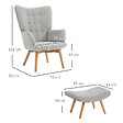 HOMCOM - Fauteuil à oreilles et son repose-pieds piètement bois velours côtelé dossier effet capitonné gris - vignette