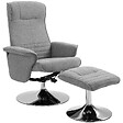HOMCOM - Fauteuil relax style contemporain - pivotant, dossier inclinable, repose-pied - piètement acier chromé tissu gris - vignette