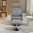 HOMCOM - Fauteuil relax style contemporain - pivotant, dossier inclinable, repose-pied - piètement acier chromé tissu gris - vignette