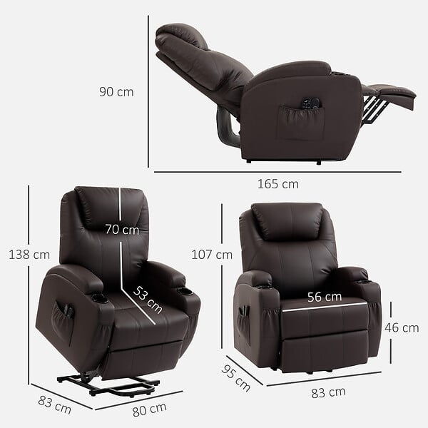 HOMCOM - Fauteuil releveur électrique inclinable repose-pied relevable télécommande chocolat foncé - large