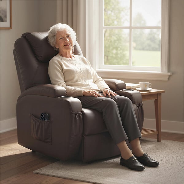 HOMCOM - Fauteuil releveur électrique inclinable repose-pied relevable télécommande chocolat foncé - large