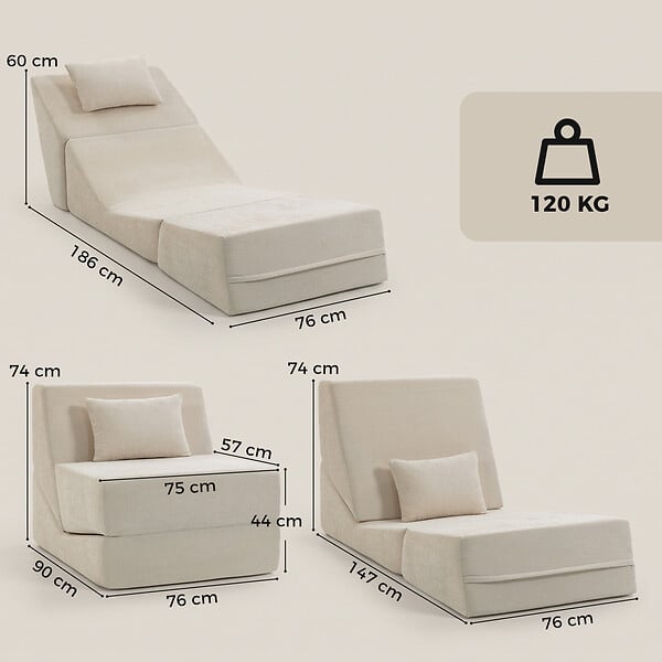 HOMCOM - Chauffeuse design chaise longue ergonomique chenille beige - large