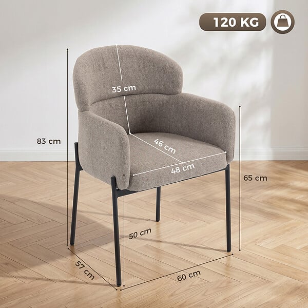HOMCOM - Fauteuil design néo-rétro enveloppant métal noir tissu chenille taupe - large