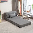 HOMCOM - Chauffeuse futon grand confort avec coussin tissu toucher lin gris - vignette
