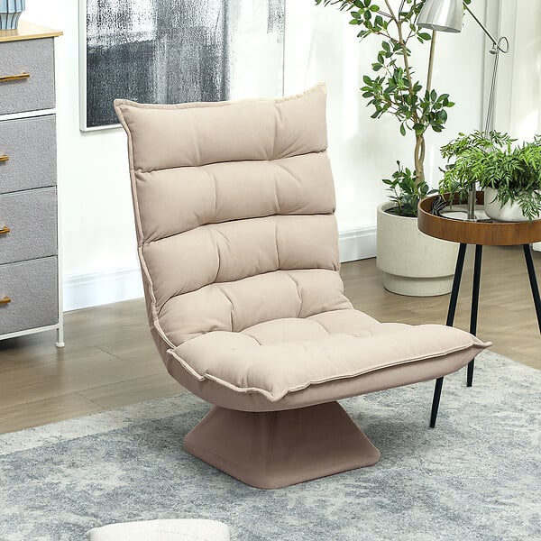 HOMCOM - Fauteuil relax grand confort pivotant inclinaison réglable 5 niv. épais garnissage mousse haute densité tissu velours microfibre beige - large