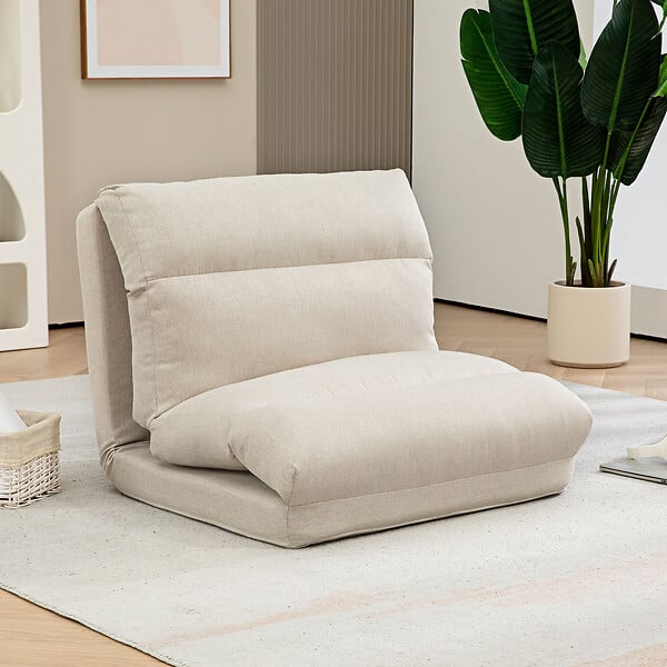 HOMCOM - Fauteuil convertible fauteuil paresseux grand confort inclinaison dossier multipositions 90°-180° tissu beige chiné - large
