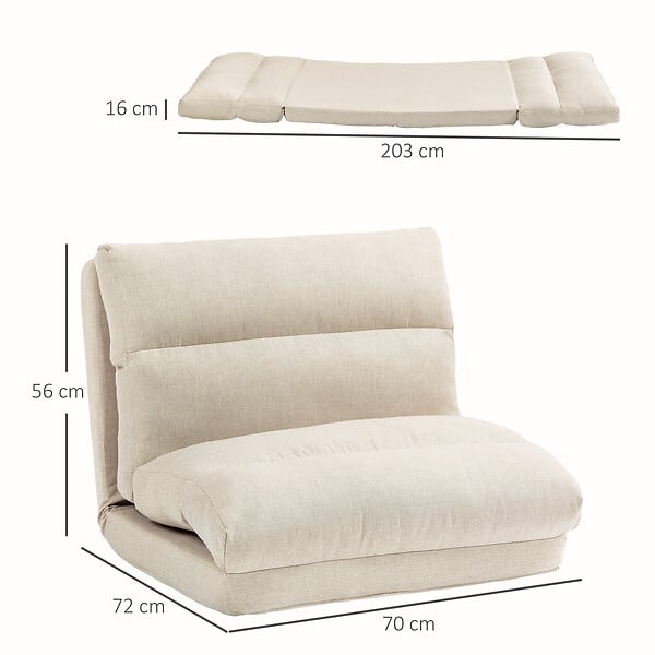HOMCOM - Fauteuil convertible fauteuil paresseux grand confort inclinaison dossier multipositions 90°-180° tissu beige chiné - large
