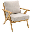 HOMCOM - Fauteuil lounge style nordique bois hévéa verni tissu toucher lin beige - vignette