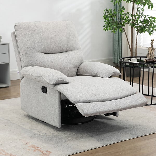HOMCOM - Fauteuil de relaxation grand confort pivotant 360° dossier inclinable repose-pied ajustable tissu gris clair - large