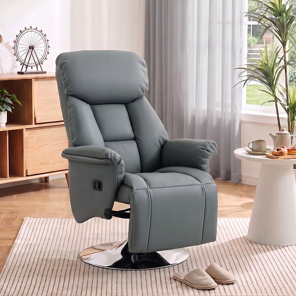 HOMCOM - Fauteuil relax design moderne inclinable pivotant repose-pieds intégré gris - large