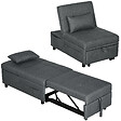 HOMCOM - Chauffeuse fauteuil convertible inclinable réglable tissu effet capitonné gris - vignette