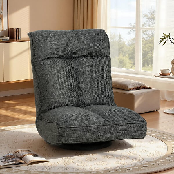 HOMCOM - Fauteuil de sol pliable pivotant à 360° dossier réglable lin gris - large