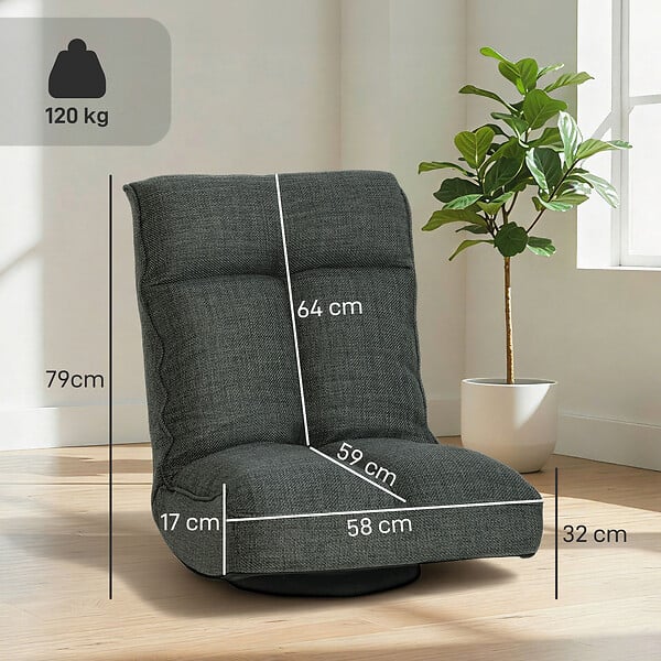 HOMCOM - Fauteuil de sol pliable pivotant à 360° dossier réglable lin gris - large
