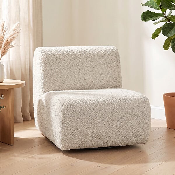 HOMCOM - Fauteuil lounge design arrondi pivotant tissu chenille beige - large
