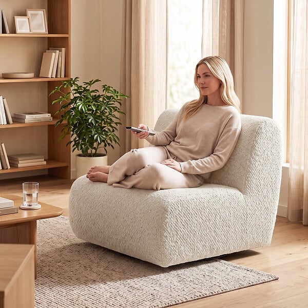 HOMCOM - Fauteuil lounge design arrondi pivotant tissu chenille beige - large
