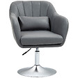 HOMCOM - Fauteuil lounge design grand confort coussins lombaires hauteur réglable pivotant 360° piètement métal chromé lin gris - vignette