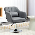 HOMCOM - Fauteuil lounge design grand confort coussins lombaires hauteur réglable pivotant 360° piètement métal chromé lin gris - vignette