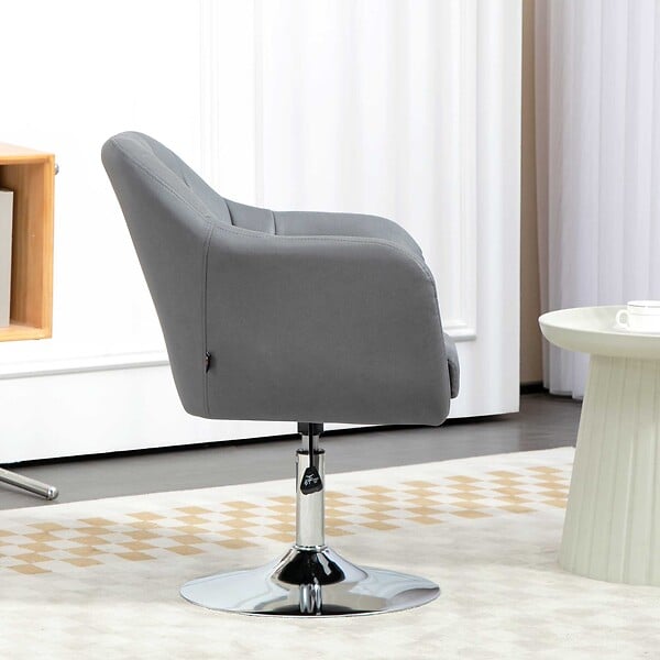 HOMCOM - Fauteuil lounge design grand confort coussins lombaires hauteur réglable pivotant 360° piètement métal chromé lin gris - large