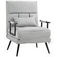 HOMCOM - Fauteuil chauffeuse canapé-lit convertible 1 place coussin pieds accoudoirs métal noir velours gris clair - vignette