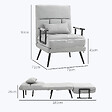 HOMCOM - Fauteuil chauffeuse canapé-lit convertible 1 place coussin pieds accoudoirs métal noir velours gris clair - vignette