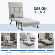 HOMCOM - Fauteuil chauffeuse canapé-lit convertible 1 place coussin pieds accoudoirs métal noir velours gris clair - vignette