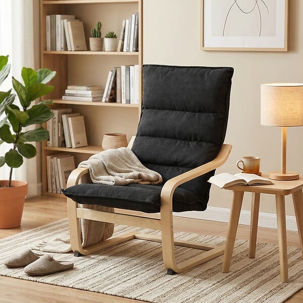 HOMCOM - Fauteuil salon style nordique accoudoirs incurvés coussins velours noir - large