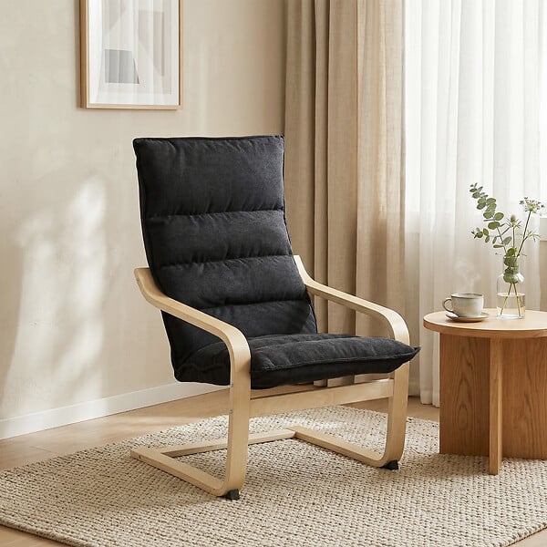 HOMCOM - Fauteuil salon style nordique accoudoirs incurvés coussins velours noir - large