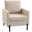 HOMCOM - Fauteuil de salon design piètement tubulaire acier noir tissu toucher lin beige - vignette