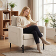 HOMCOM - Fauteuil de salon design piètement tubulaire acier noir tissu toucher lin beige - vignette