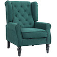 HOMCOM - Fauteuil à oreilles style Chesterfield dossier capitonné grand confort bois noir tissu vert - vignette