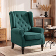 HOMCOM - Fauteuil à oreilles style Chesterfield dossier capitonné grand confort bois noir tissu vert - vignette