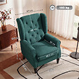 HOMCOM - Fauteuil à oreilles style Chesterfield dossier capitonné grand confort bois noir tissu vert - vignette