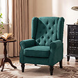 HOMCOM - Fauteuil à oreilles style Chesterfield dossier capitonné grand confort bois noir tissu vert - vignette