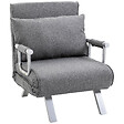 HOMCOM - Fauteuil chauffeuse canapé-lit convertible 1 place déhoussable grand confort coussin pieds accoudoirs métal lin gris clair - vignette