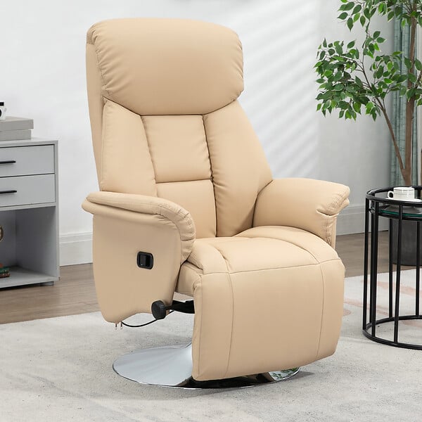 HOMCOM - Fauteuil relax inclinable repose-pied réglable pivotant 360° piètement métal chromé revêtement synthétique beige - large