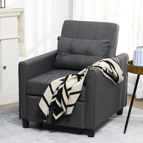 HOMCOM - Fauteuil convertible 3 en 1 chaise longue lit dossier inclinable 3 positions coussin gris - large