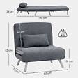 HOMCOM - Fauteuil convertible réglable design moderne piètement incliné métal tissu gris - vignette