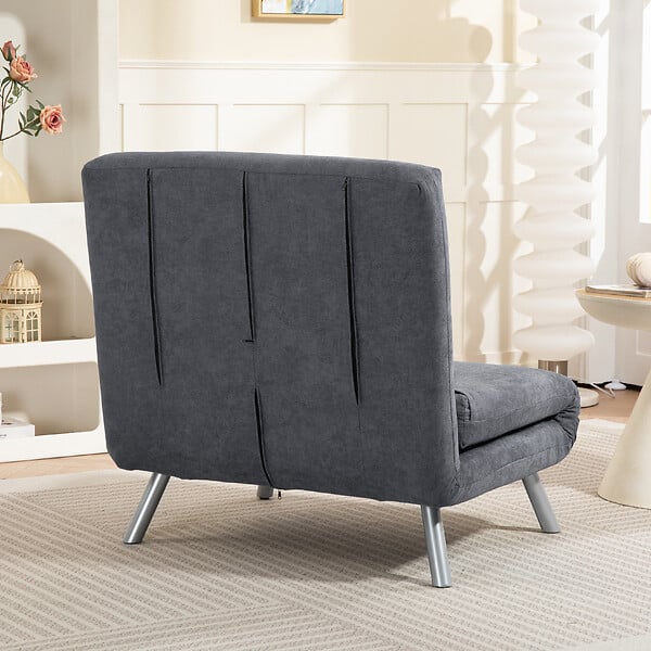 HOMCOM - Fauteuil convertible réglable design moderne piètement incliné métal tissu gris - large