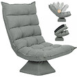 HOMCOM - Fauteuil relax grand confort pivotant inclinaison réglable 5 niv. épais garnissage mousse haute densité tissu velours microfibre gris clair - vignette